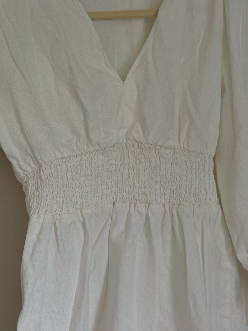 Zara Cream Smocked-Waist V-Neck Mini Dress - Picture 4 of 6